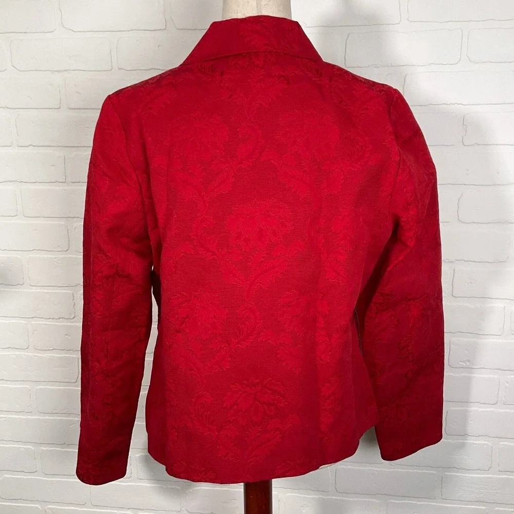 Talbots Jacket Women L Red Jacquard‎ Floral Double Breasted Button Party Formal